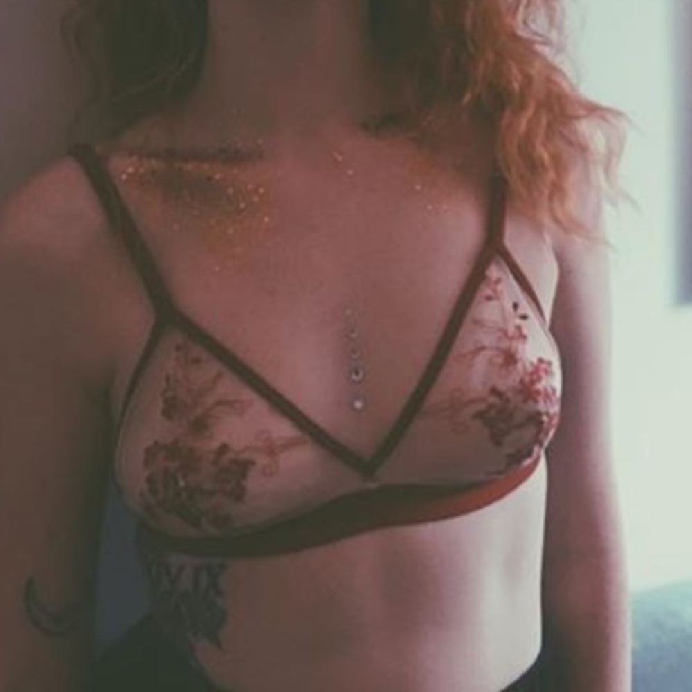 Mesh Bralette with red trim/detail